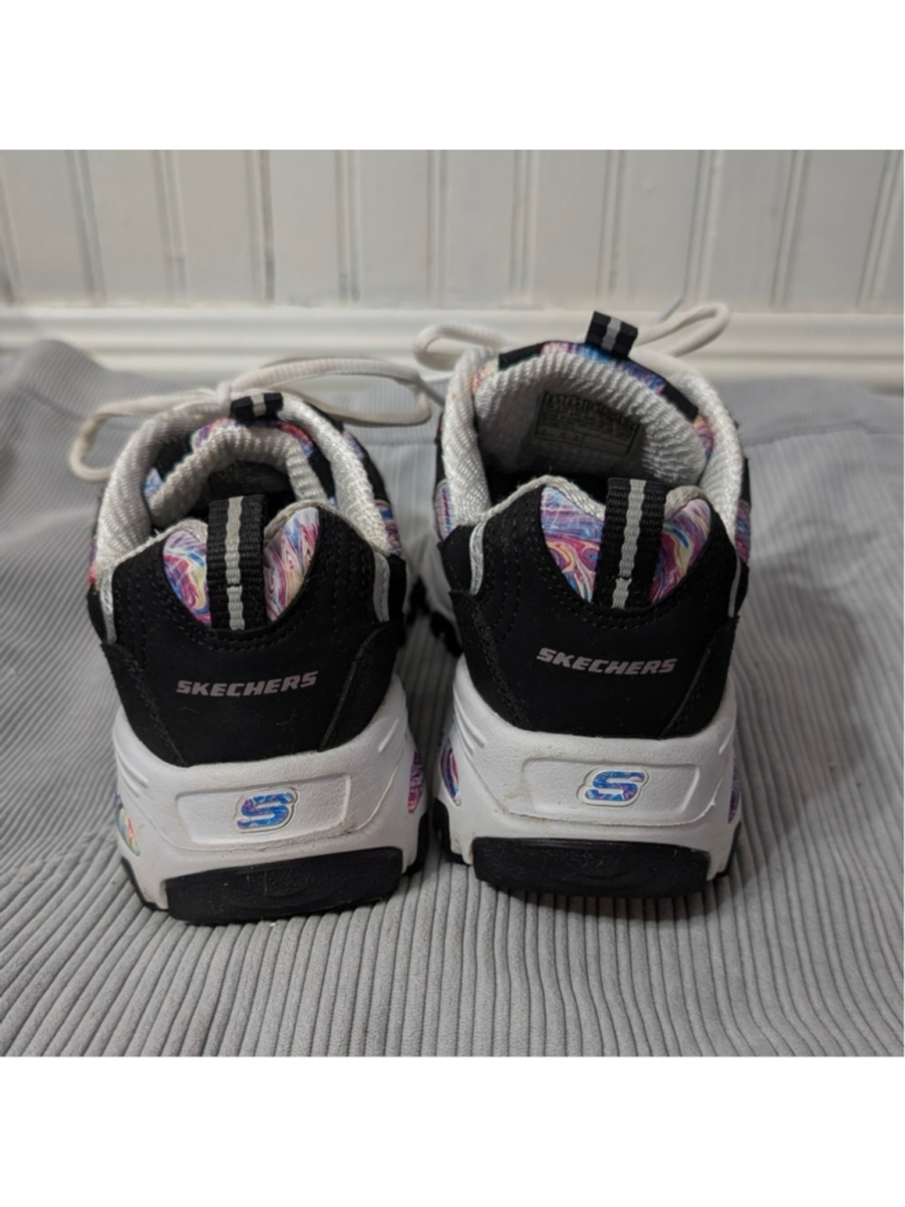 Skechers D’Lites Black Chunky Sneakers Rainbow Y2K Dad Shoes - Picture 5 of 10